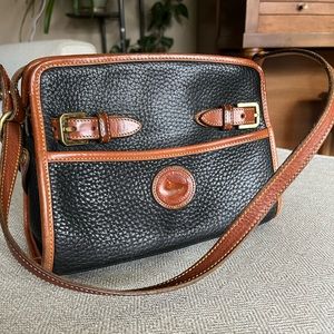 Dooney And Bourke All-weather Leather Black Cognac Satchel Buckle Bag